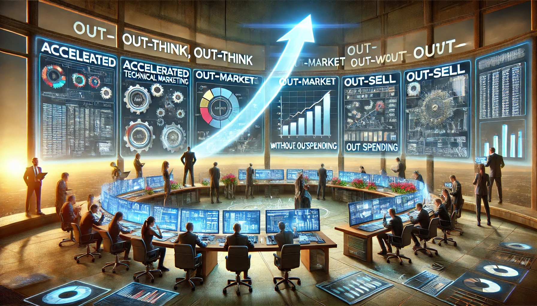 AI image of how Accelerated Technical Marketing In NY is heling SMB Compnaies Out-Think and Out-Selll the competiton